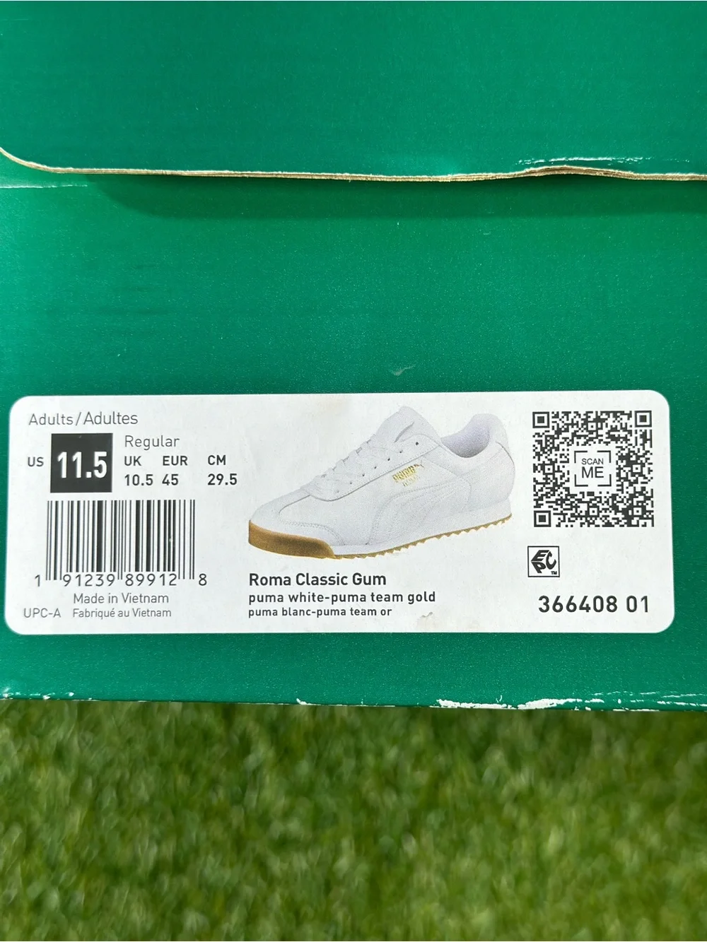 PUMA ROMA CLASSIC GUM LEATHER, SIZE: 11.5 MENS, COLOR WHITE/ GOLD, GUM, NEW